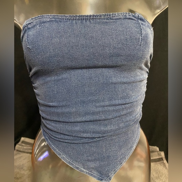 SHEIN Tops - SHEIN Denim Blue Strapless Top